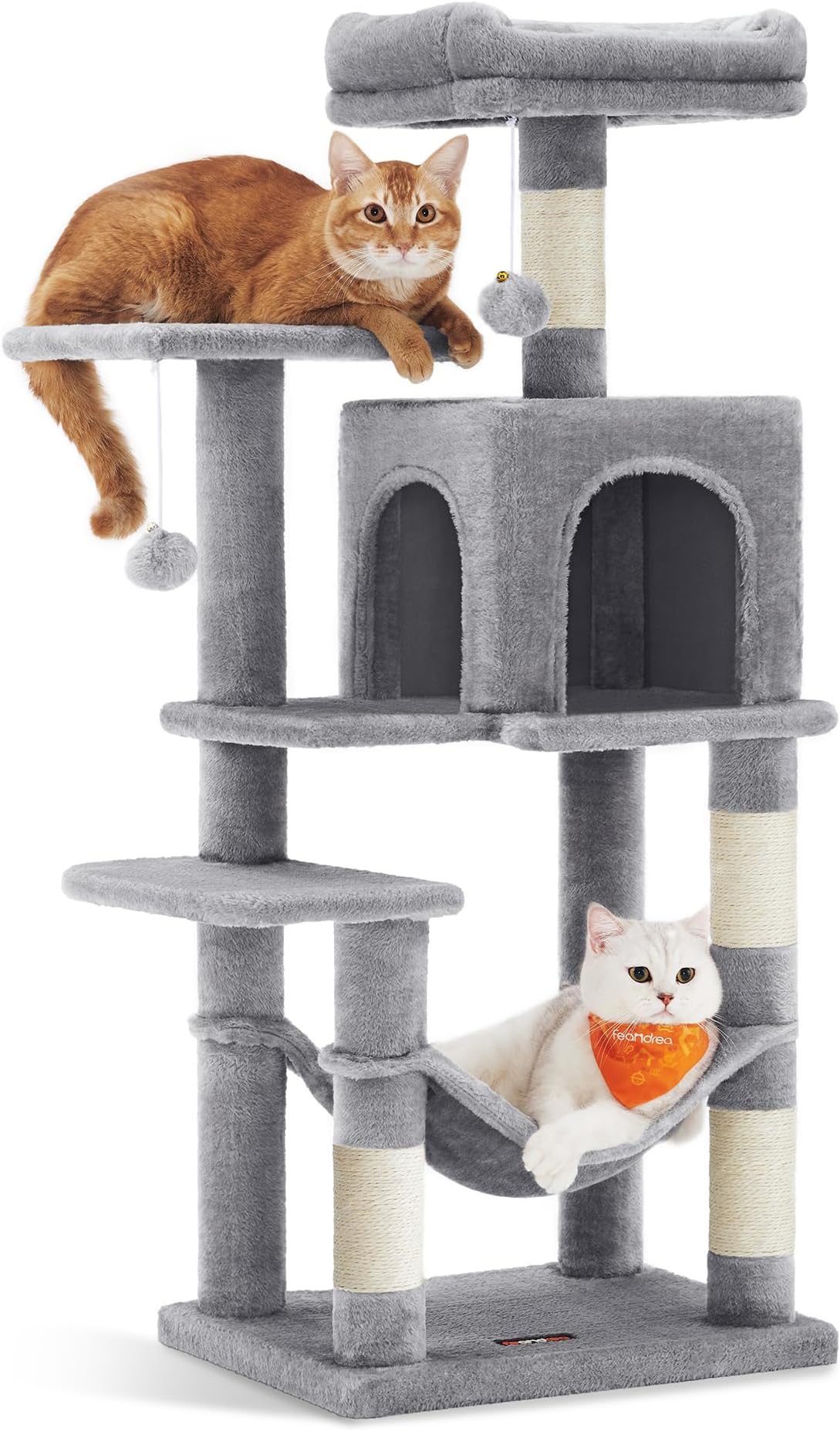 Feandrea Cat Tree, 44.1-Inch Cat Tower for Indoor Cats, Multi-Level Cat Condo with 4 Scratching Posts, 2 Perches, Hammock, Cave, Light Gray UPCT261W01