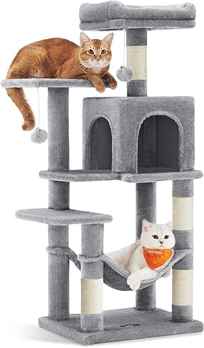 Miniatura 17 de Feandrea - Árbol para gatos de varios niveles para interiores, torre para gatos tipo condominio con 4 postes para rascar, 2 posaderos, hamaca y Gris