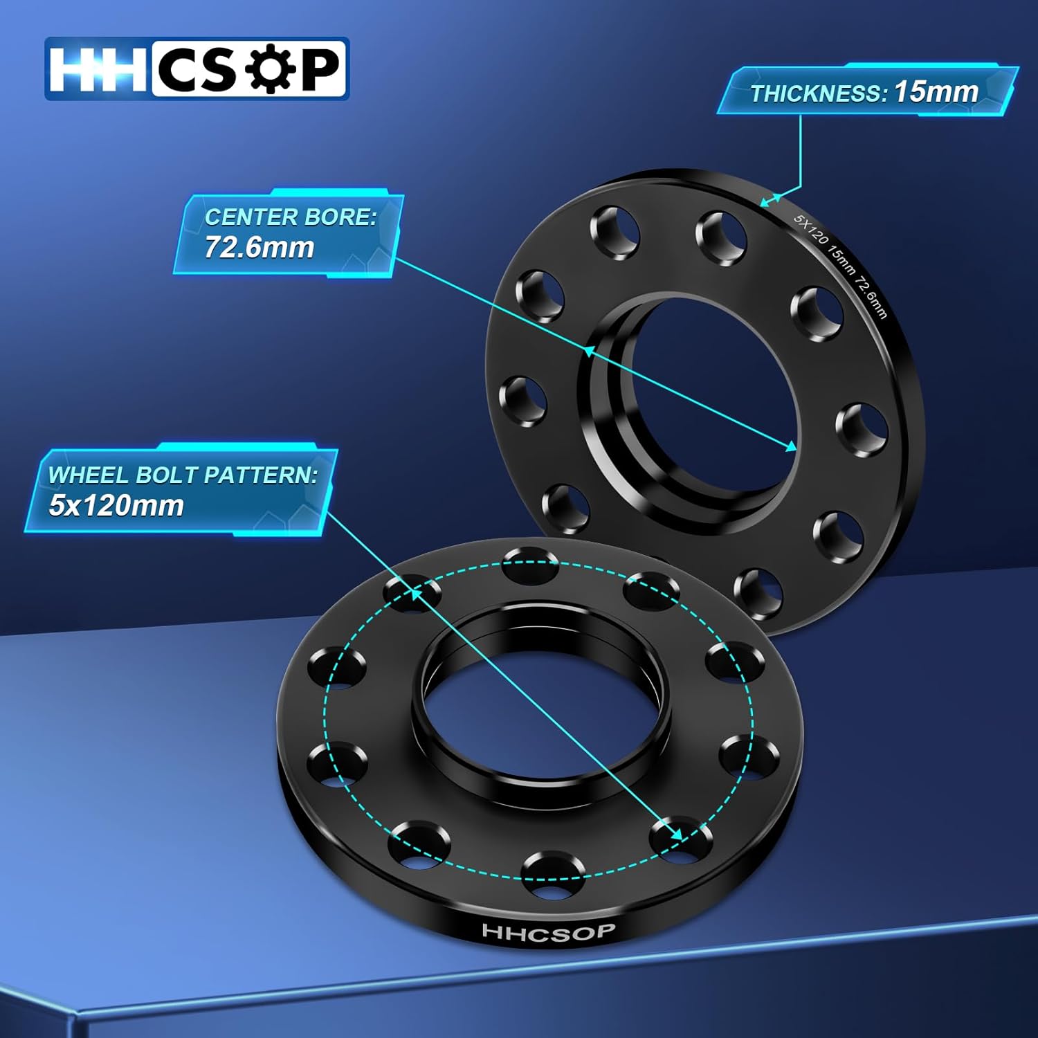 HHCSOP 5X120 Wheel Spacers 15mm, 2PCS Hubcentric Forged Spacers for BMW E82 E88 E36 E46 E90 E92 E60 318i 323i 325i 328i 330i 335i 525i 545i Z3 Z4 Z8 M3 X1, Thread Pitch M12x1.5 Hub Bore 72.6mm