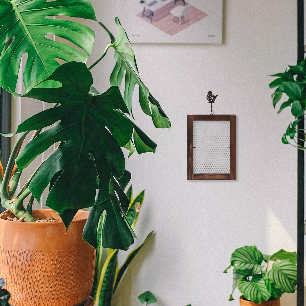 Levemolo Fern Hanging Board Wall Mounted Planter with Wire Mesh Air Plant Holder Indoor Outdoor Wood Planter for Small Ferns and Succulents 13.58X9.84X0.78In