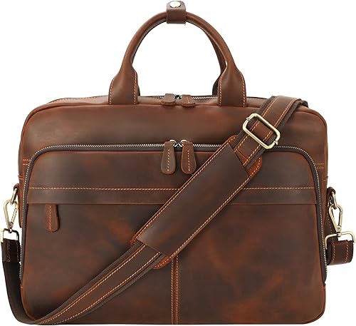 Jack&Chris Maletín de cuero para hombres,Bolso de mensajero retro de viaje de negocios,Bolsa de trabajo grande para portátil de 15.6