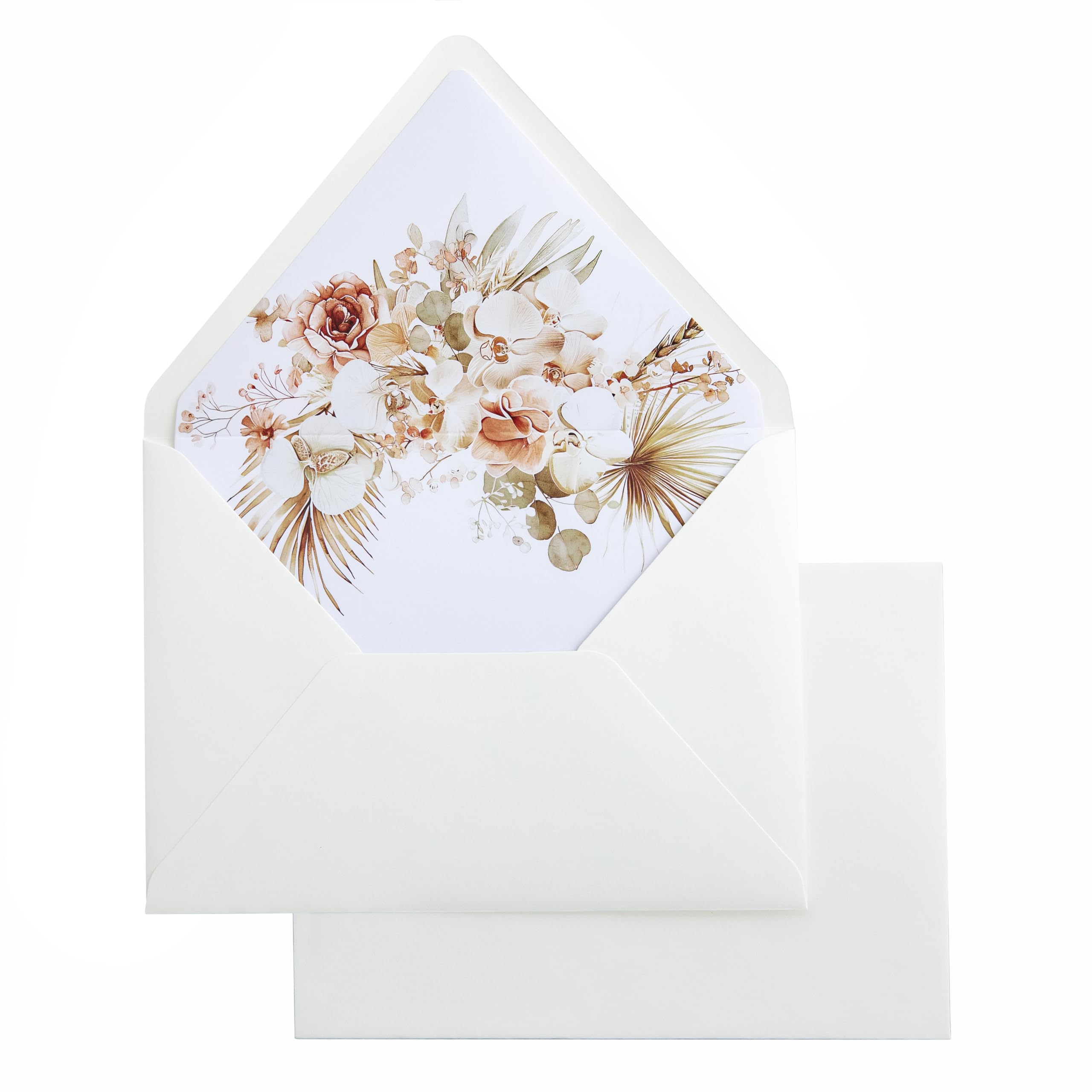 PONATIA 50PCS A7 Euro Flap Ivory Envelope, 5.25 x 7.25'' Boho Flowers Liner Envelopes for Wedding Invitations, Photos, Postcards, Greeting Cards,