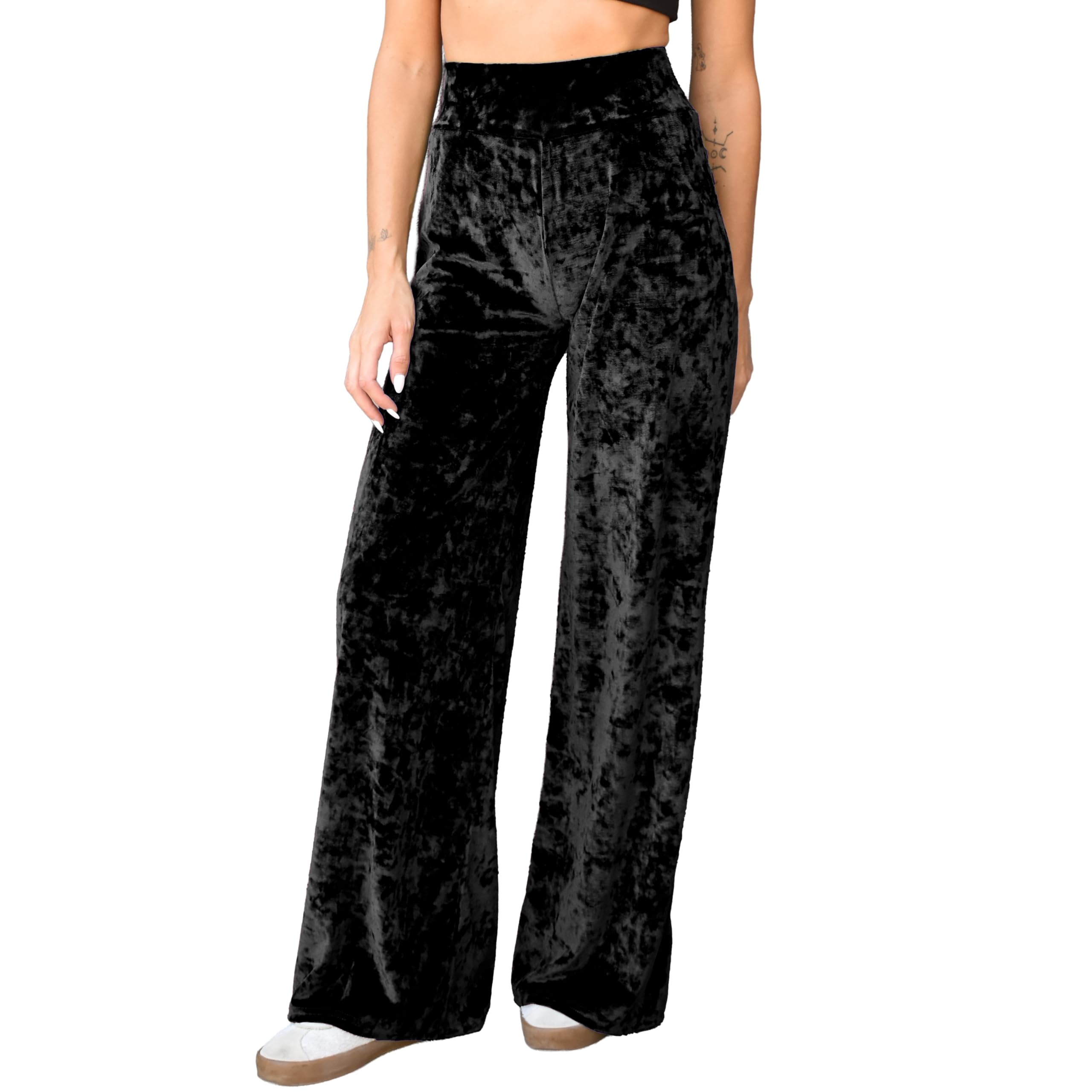 Daisy Del Sol Womens Velvet Casual Loungewear Mid to High Rise Elastic Waist Stretch Loose Straight Wide Leg