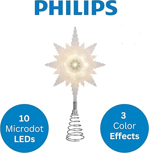 Miniatura 5 de Philips Treetopper estrella esmerilada de 12 pulgadas con bobina, 3 funciones de luz con caja de control, listado UL para uso en interiores, 10 LED