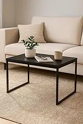 Mesa de Centro Industrial, 60x35x40 cm, Metal Preto, Estilo Moderno para Sala
