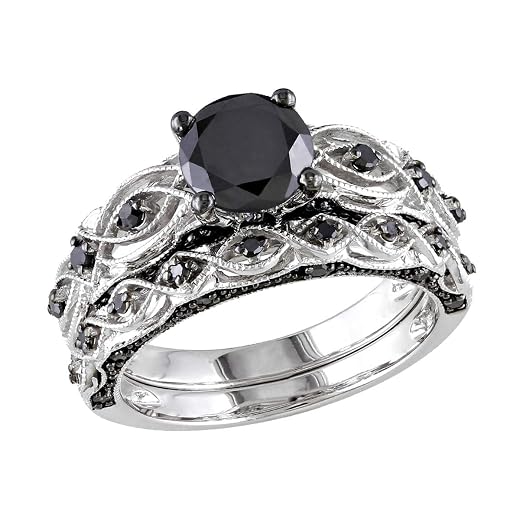 Stunning Black Diamond Engagement Ring Set