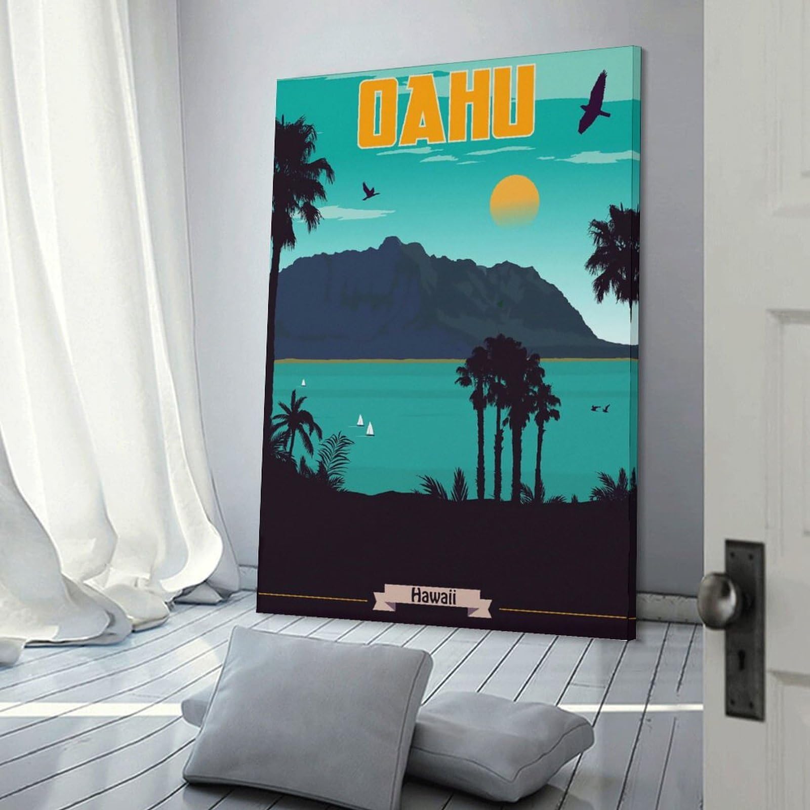 Junmoney Oahu Hawaii Travel Home Decor Wall Art, 20x30inch(50x75cm), for Living Room, Bedroom Or Apartment Walls, Canvas Styling for A Polished Room Look