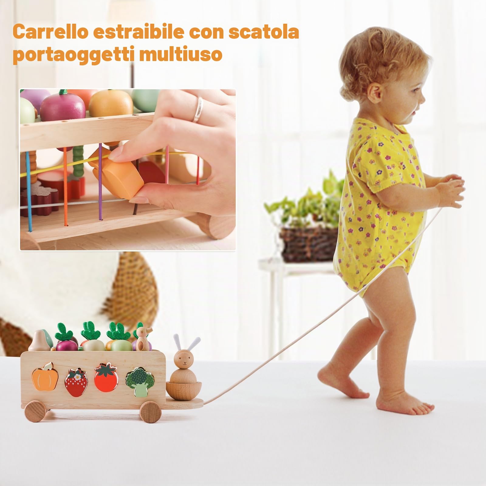 WOODEN TEETHER Montessori, giocattolo in legno a partire da 1 2 3 anni, gioco di smistamento, puzzle in legno, raccolta di carote, giocattolo educativo per ragazzi e ragazze