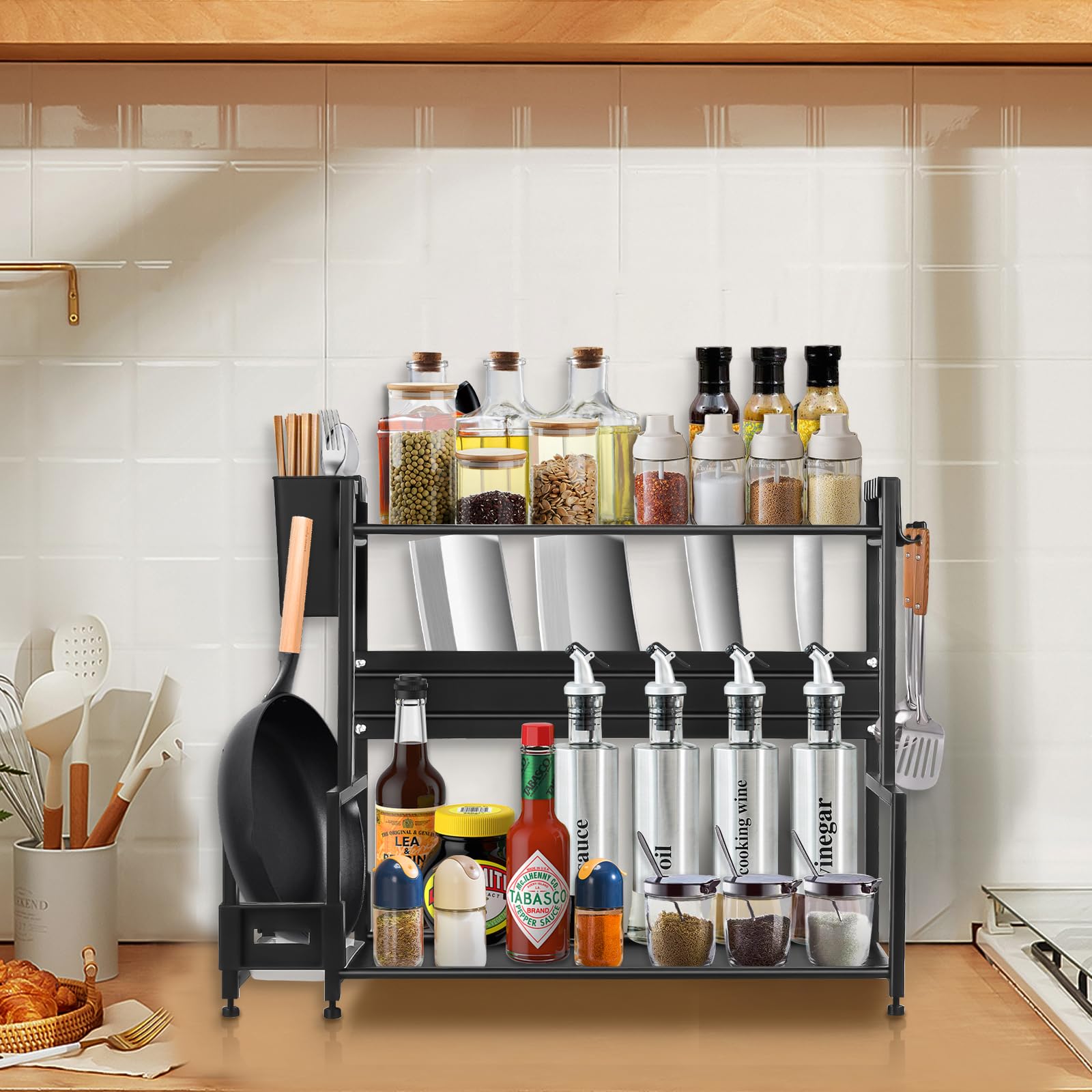 Scaffale da cucina a 2 ripiani in metallo scorrevole, 48 x 21 x 36 cm, doppio strato per risparmiare spazio