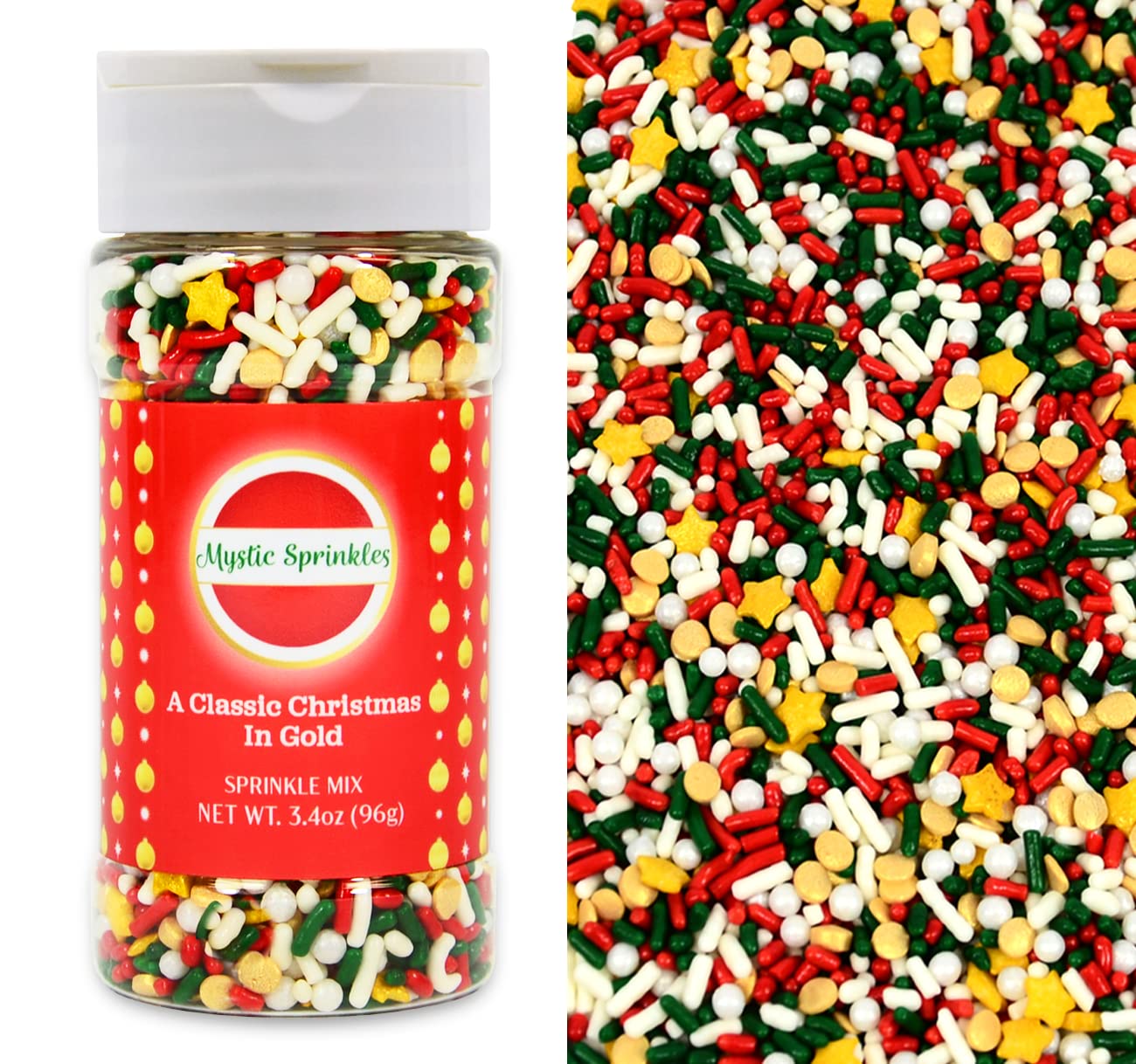 Mystic Sprinkles Christmas Holiday Sprinkle Mixes (A Classic Christmas in Gold Sprinkle Mix 3.4oz)