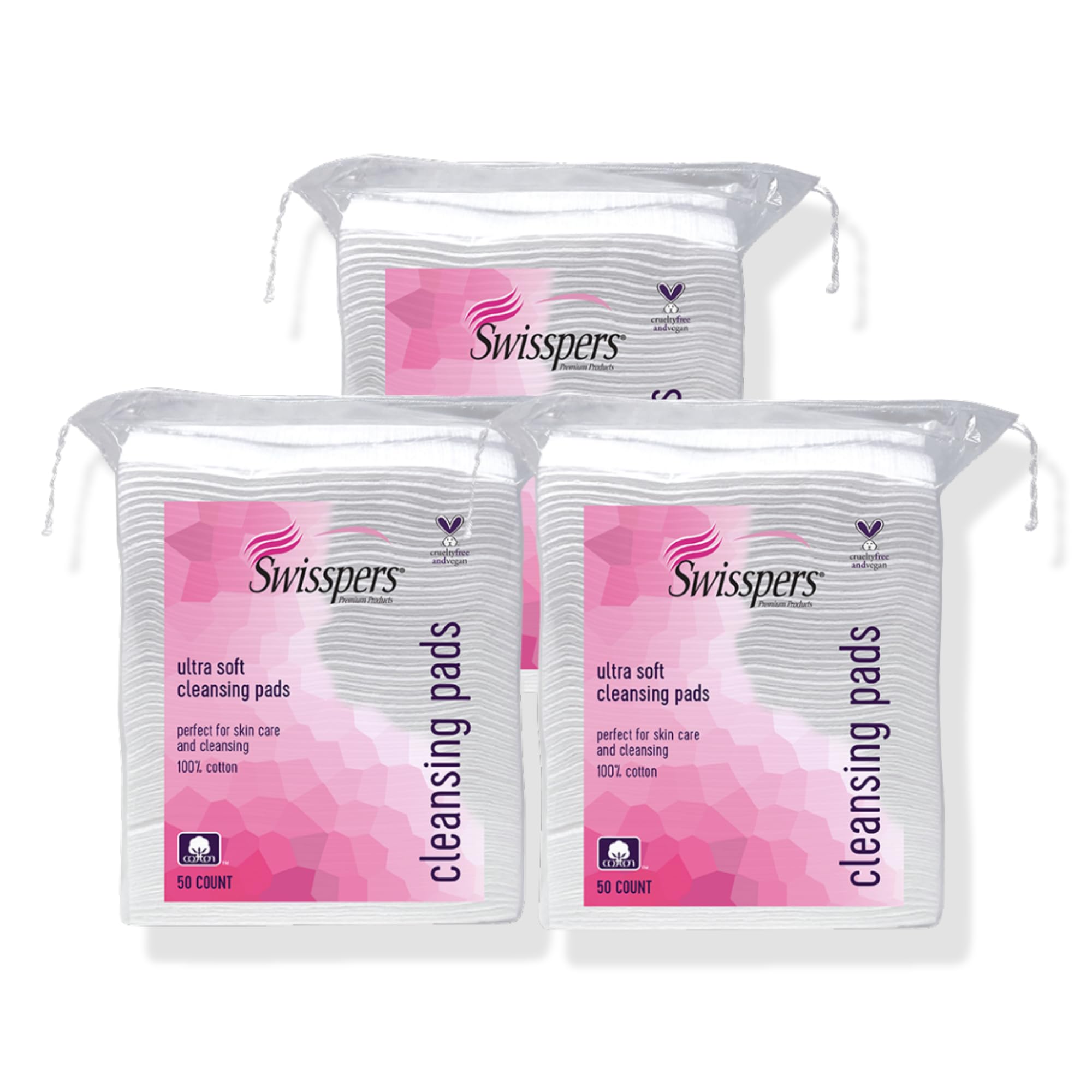SwisspersPremium Ultra Soft Facial Cleansing Cotton Pads 50 ea (Pack of 3)