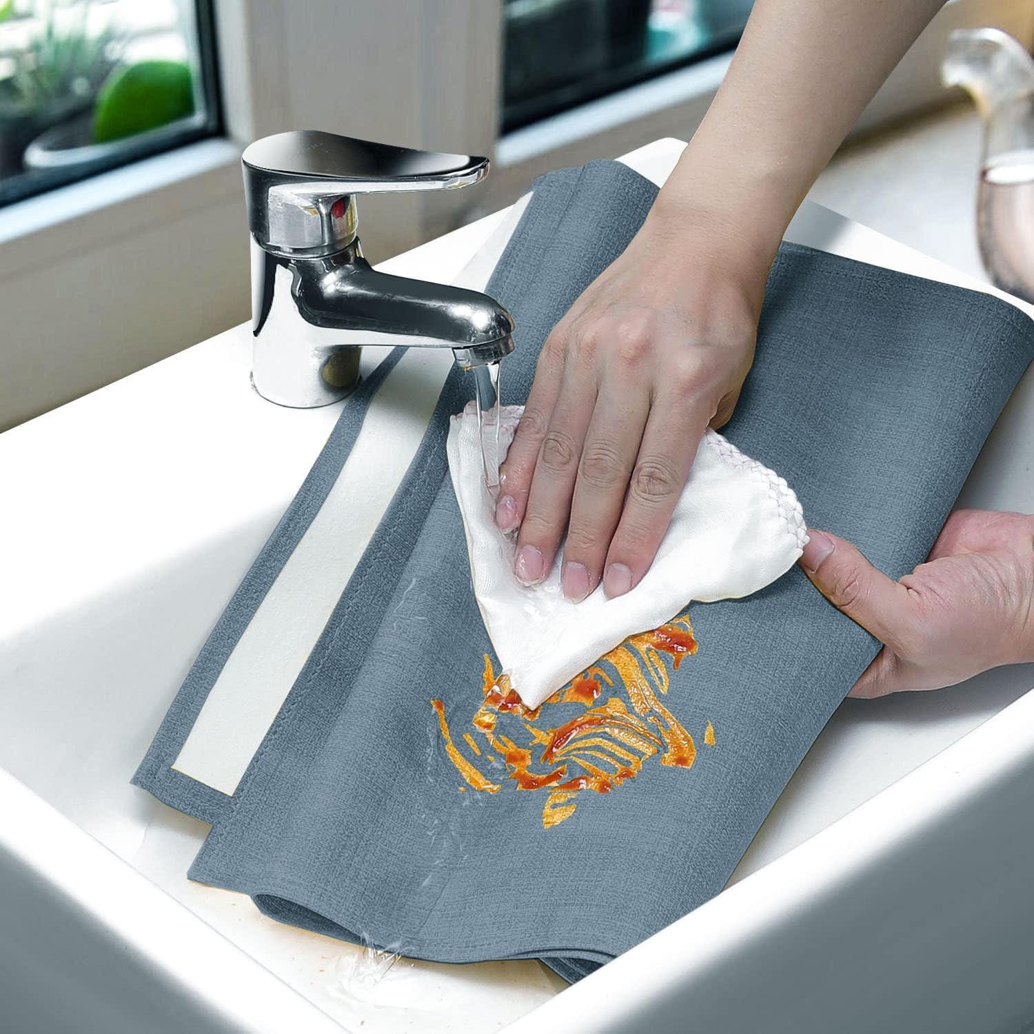 Wipeable Table Runner, Thick Farmhouse Dresser Runner, Rustic Indoor/Outdoor (108'', Blue Grey)