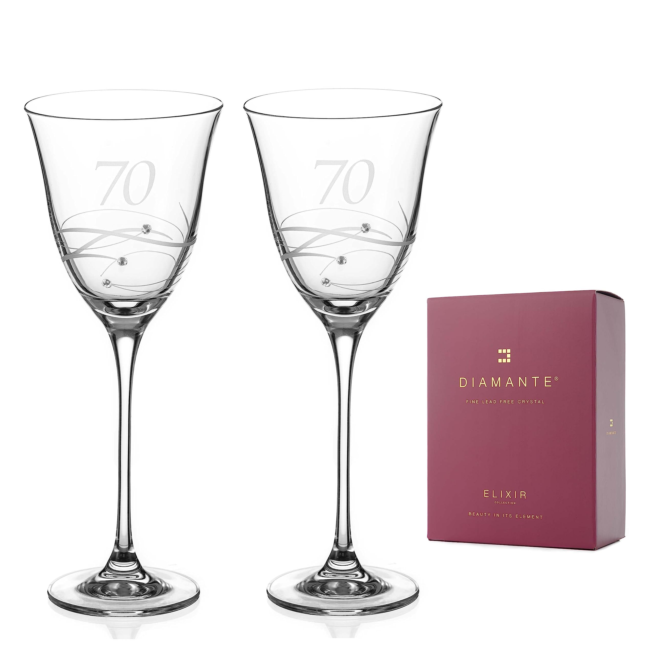 Calice Da Champagne In Cristallo Per 70° Compleanno Con Incisione '70' E Cristalli - Regalo Eleganza