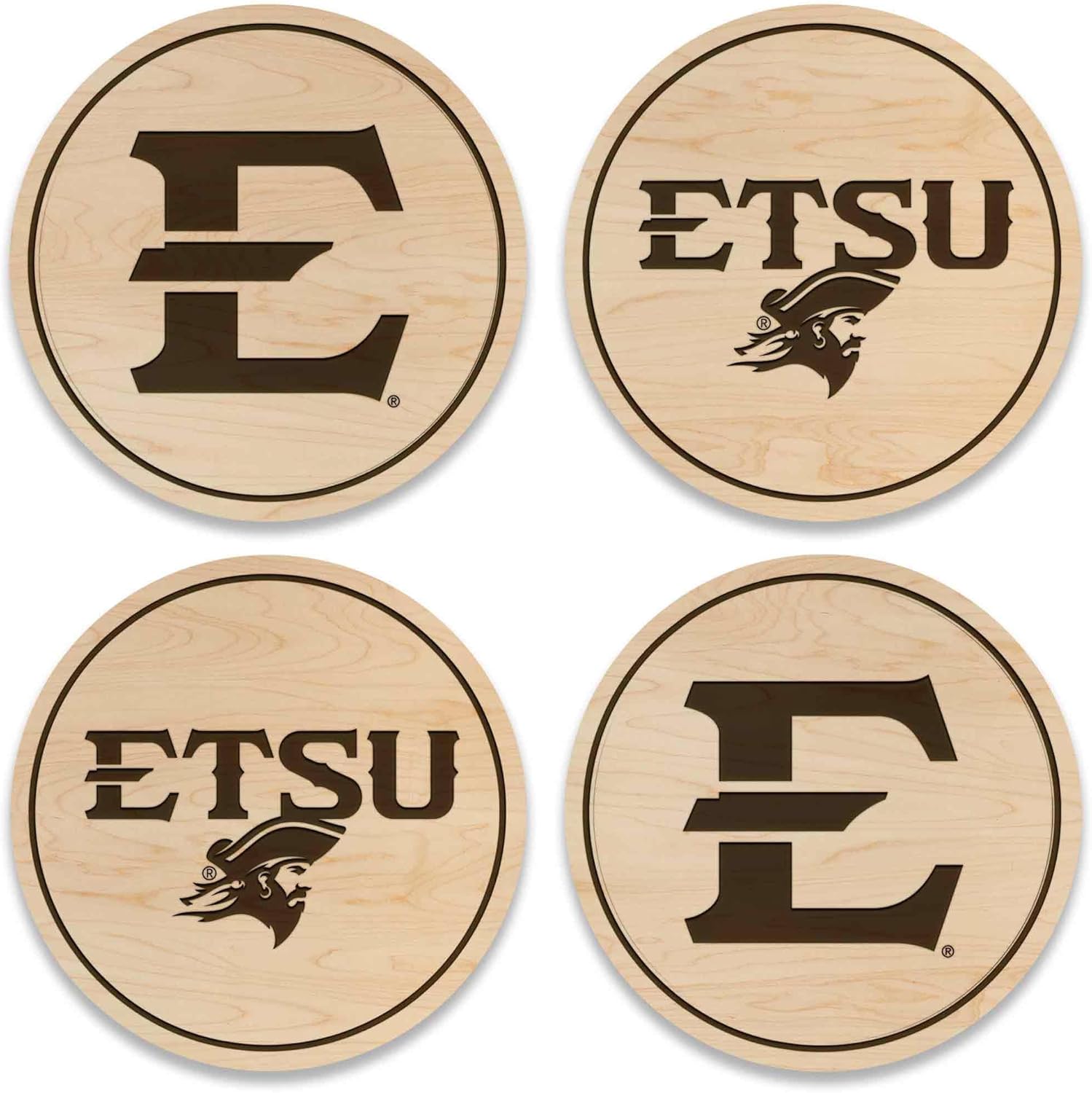LazerEdge East Tennessee State Buccaneers Wooden Coaster Set - Maple Wood - Officially Licensed Product - 4-Pack