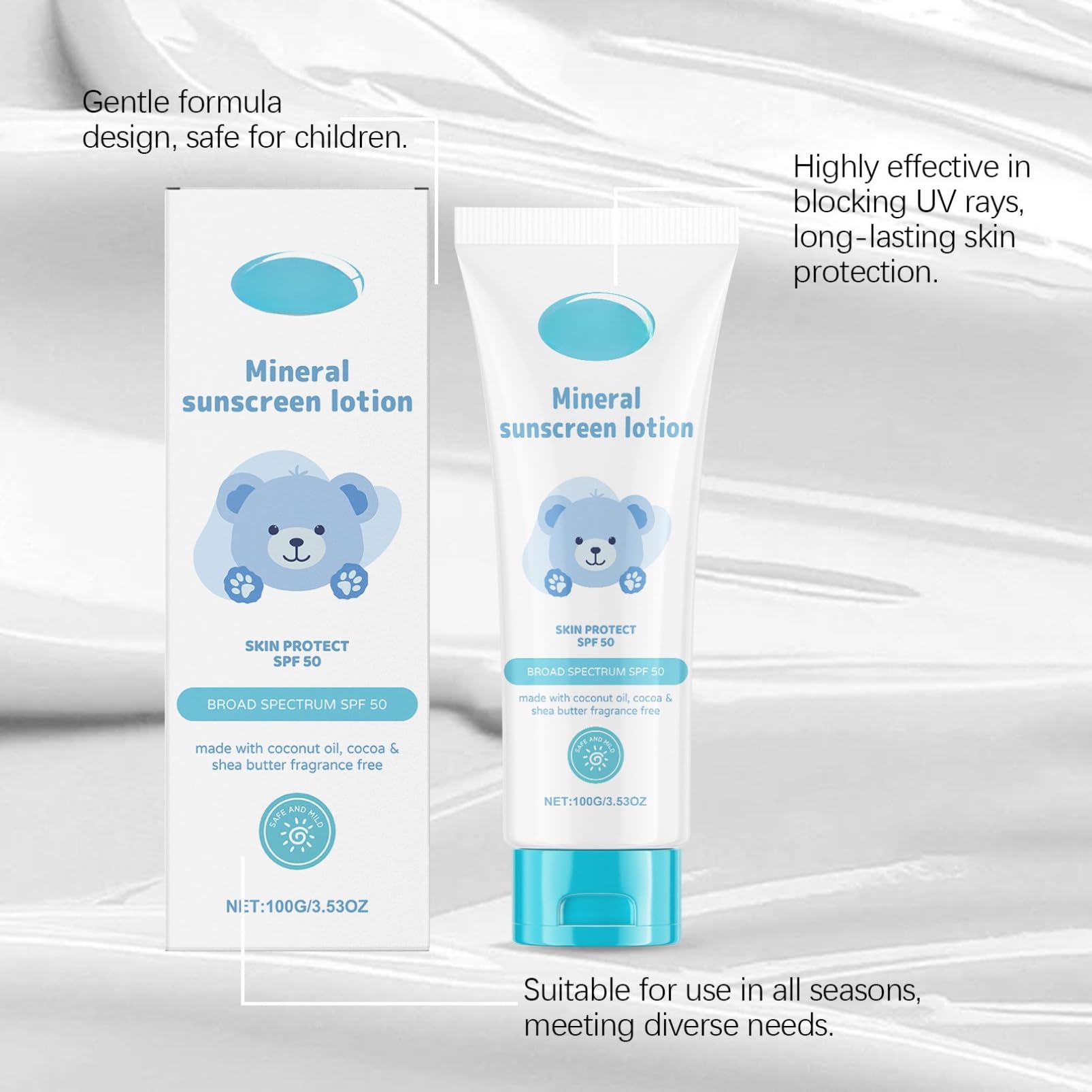 SPF 50 Kids Sun Cream - Waterproof & Fragrance-Free Baby Sunscreen, 100 g (Pack of 1) - Image 3