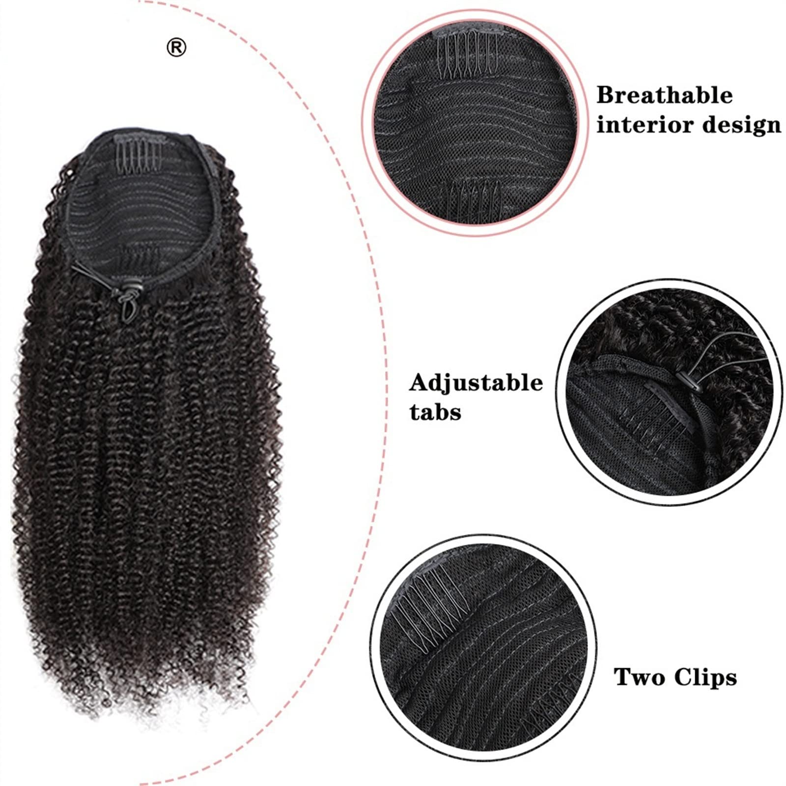 Piezas de Pelo de Moño Para mujer 1 paquete de extensión de cola de caballo con cordón ondulado rizado, horquilla brasileña, peluca de cola de caballo, moño de cola de caballo con cordón negro Natural