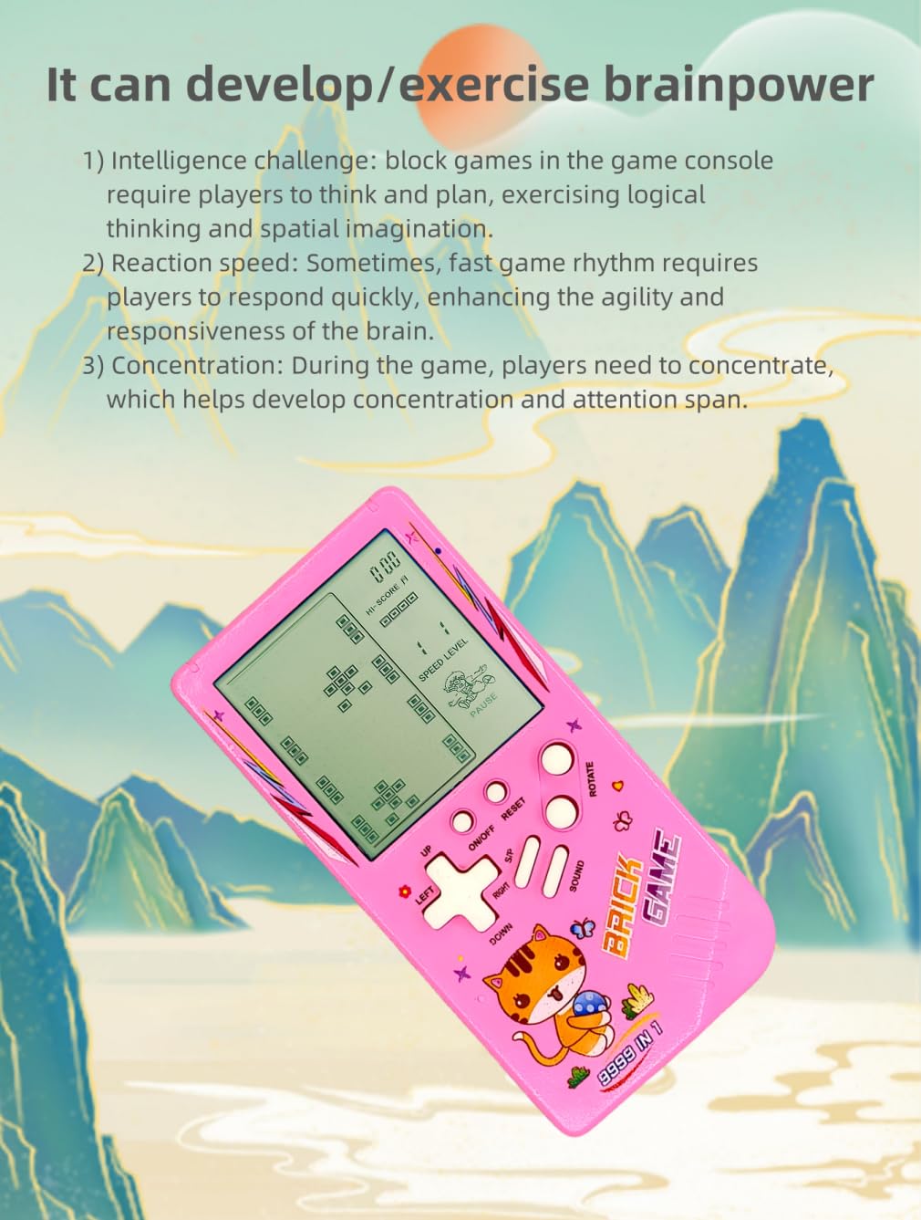TAQY Cute Cat Pattern Block Game Console 23 Brick games Racing/Tank battle Retro Mini game machine Children's game console 70/80/90's Nostalgic Gifts Puzzle Toy Handheld Portable game device (Blue) - Image 4