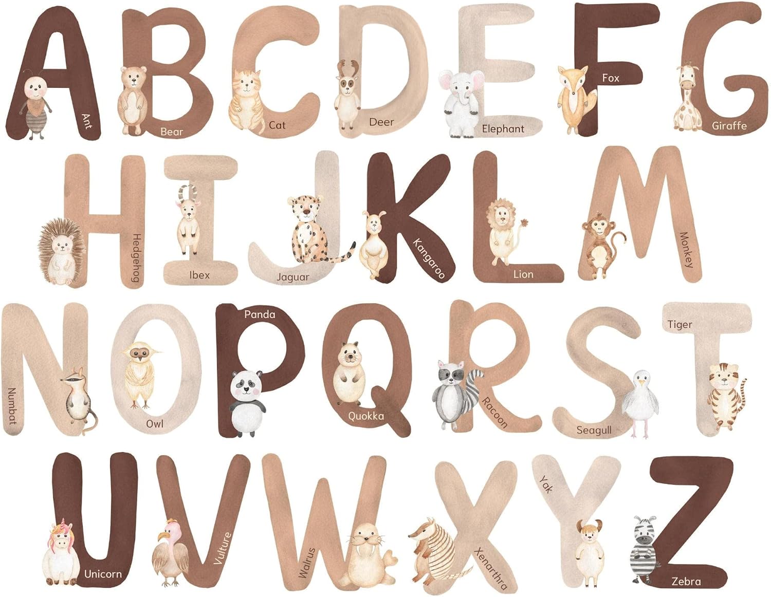 Neutral Animal Alphabet Wall Decals 6inch large alphabet letters for wall 26