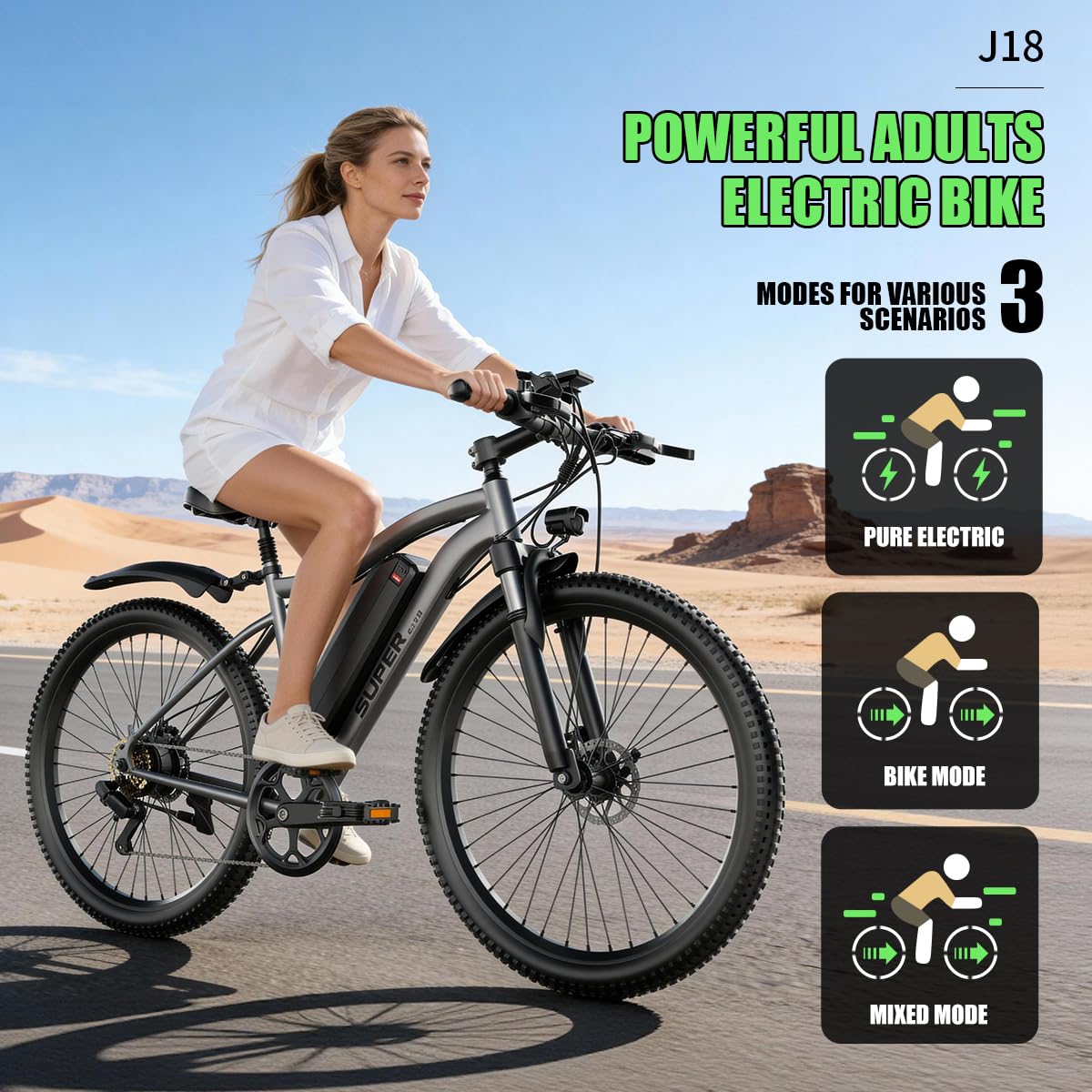 X-koala 26'' Electric Bike for Adults 1200W Peak Motor 65 Miles Long Range 25MPH Commuter E-Bike with 7 Speed Gears IPX7 Waterproof Pedal Assist Electric Mountain Bicycle for Men