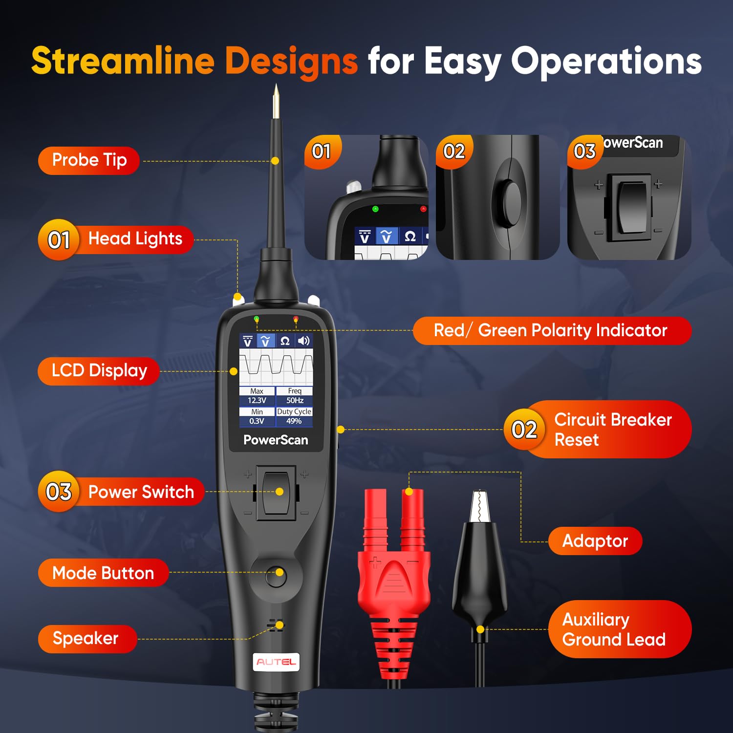 Autel PowerScan PS100 Power Circuit Probe Kit, 2026 Advanced Electrical Wire Tracer Circuit Relay Tester, Breaker Short Finder Tool, Activate Component Check Ground, Read AC DC Resistance, 40ft Cable