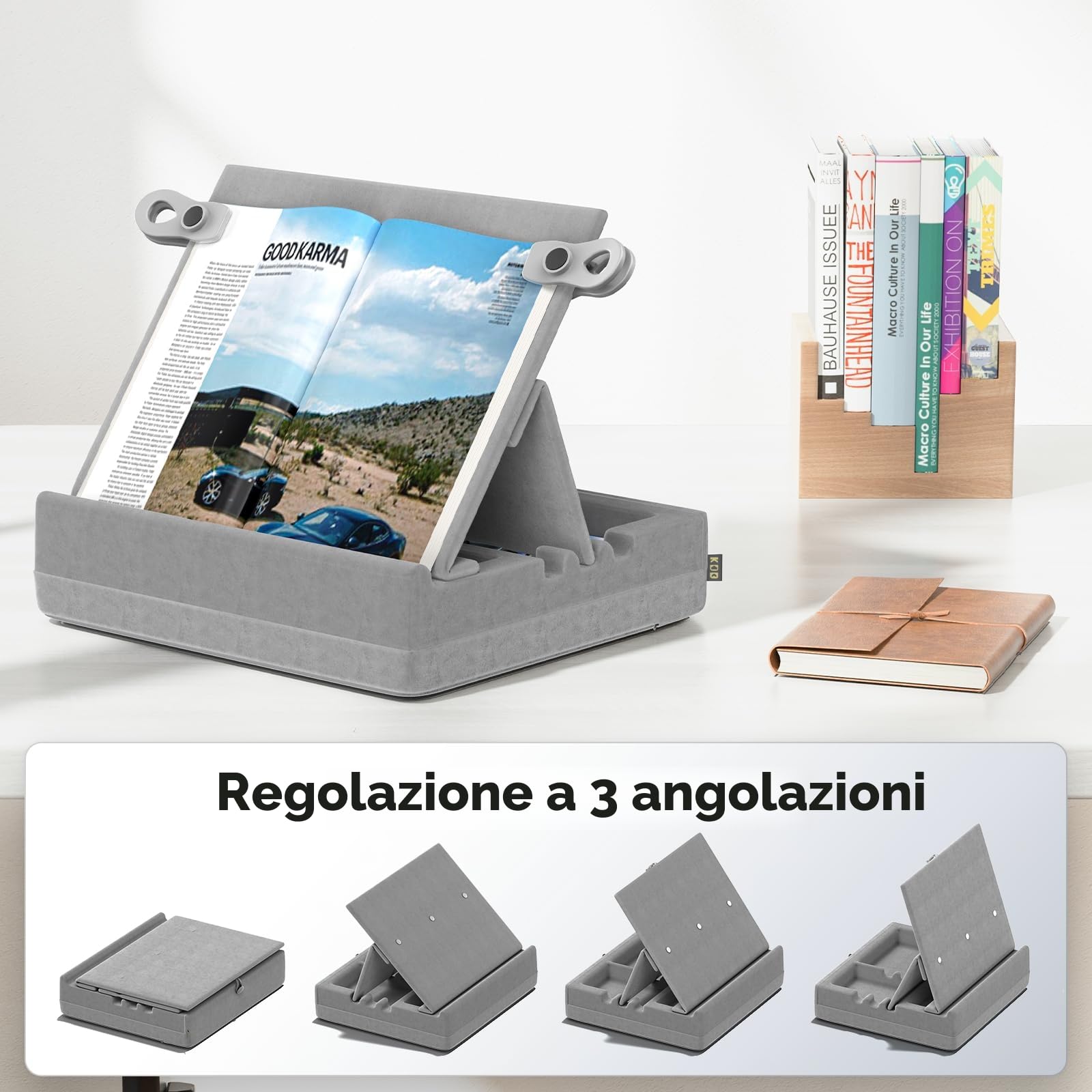 KDD Supporto per Libri con Magazzino, Cuscino da Lettura per Letto con Visione Multiangolare, Leggio per Libri per Grembo, Letto e Divano, Supporto Tablet Pieghevole per Libri, ipad, Penna, Telefoni