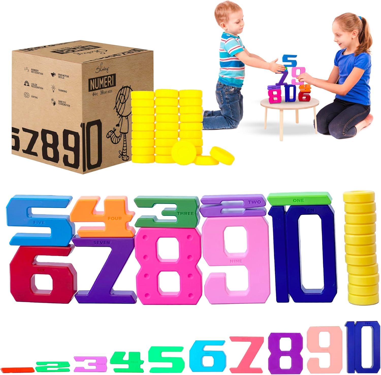 Skoolzy 44 Pc Counting Coins & Learning Set – Montessori Math Development Kit for 18 Months+
