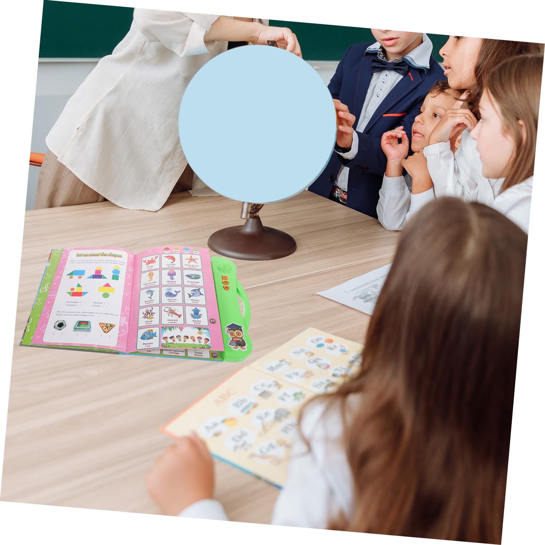 ifundom Libro Interactivo Electrónico Bilingüe Francés E Inglés para Preescolares, Juguete Educativo Sonido, 1 Pieza Color Verde, Aprendizaje de Lectura y Desarrollo de Habilidades 3 a 5