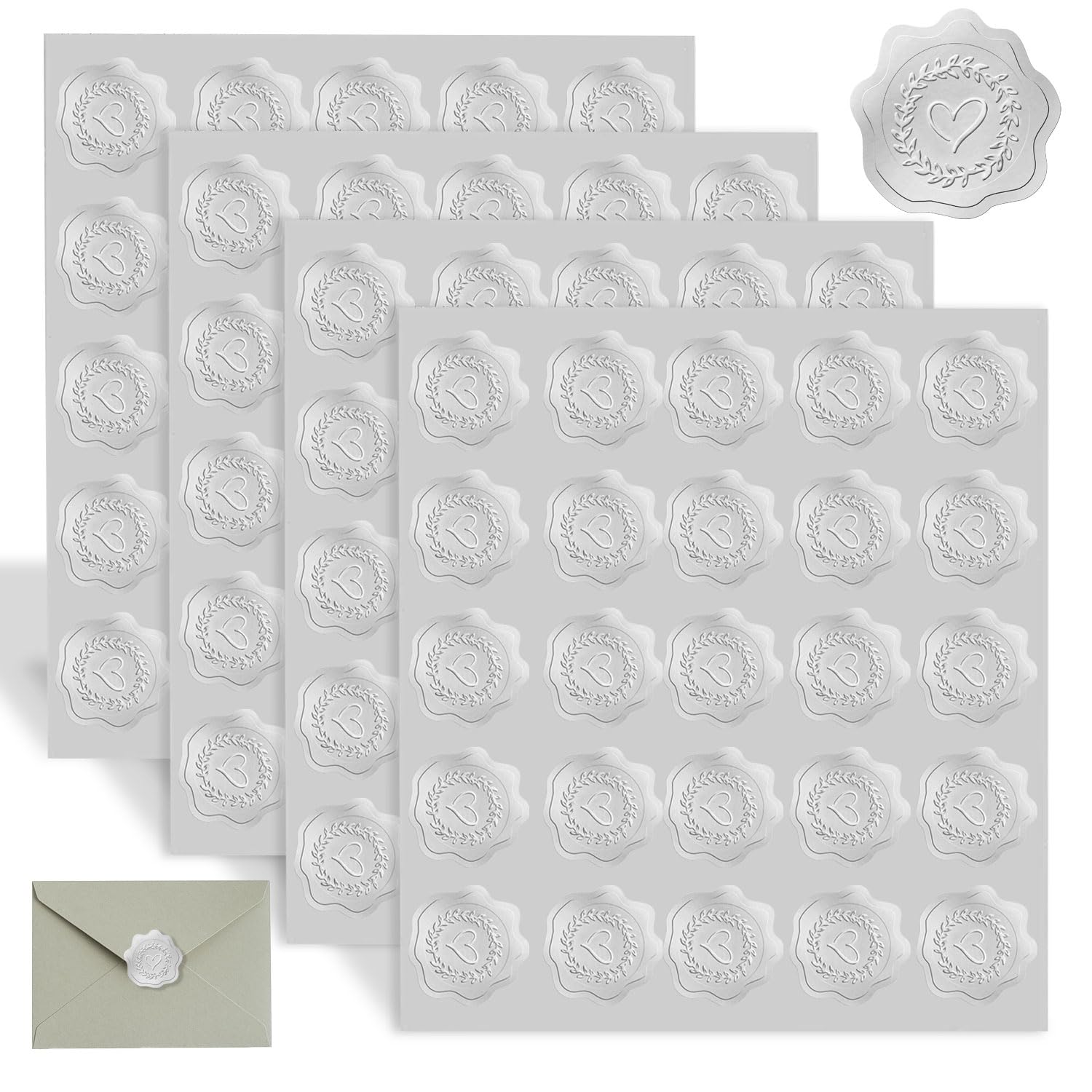 Sello Lacre Autoadhesivos Blancos Plateados 4 Hojas de 100 Pegatinas Personalizadas Blanco Plata Pegatinas Boda