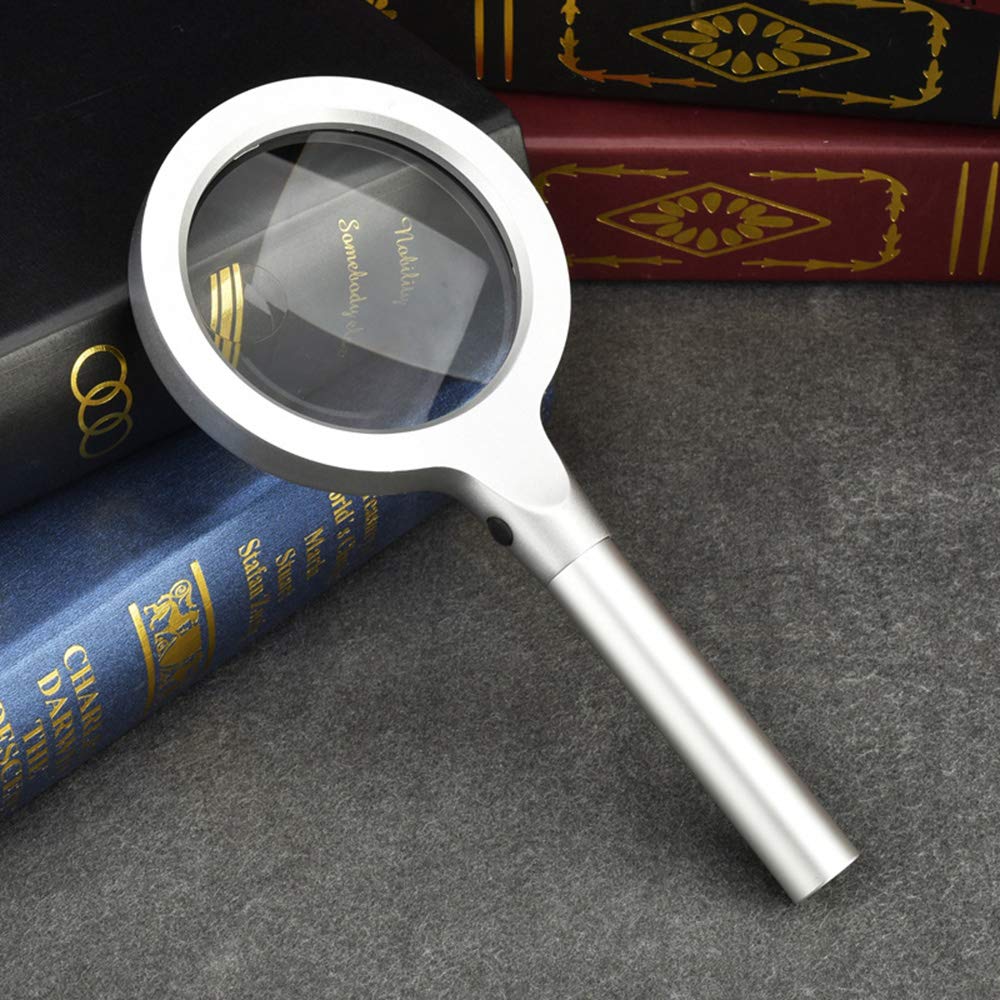 Handlupe 10x/20x Doppellinsen-Vergrößerungsglas mit LED-Beleuchtung, Vergrößerungsspiegel und Metalllinse für das Lernen zu Hause, Lesen und Fehlersuche