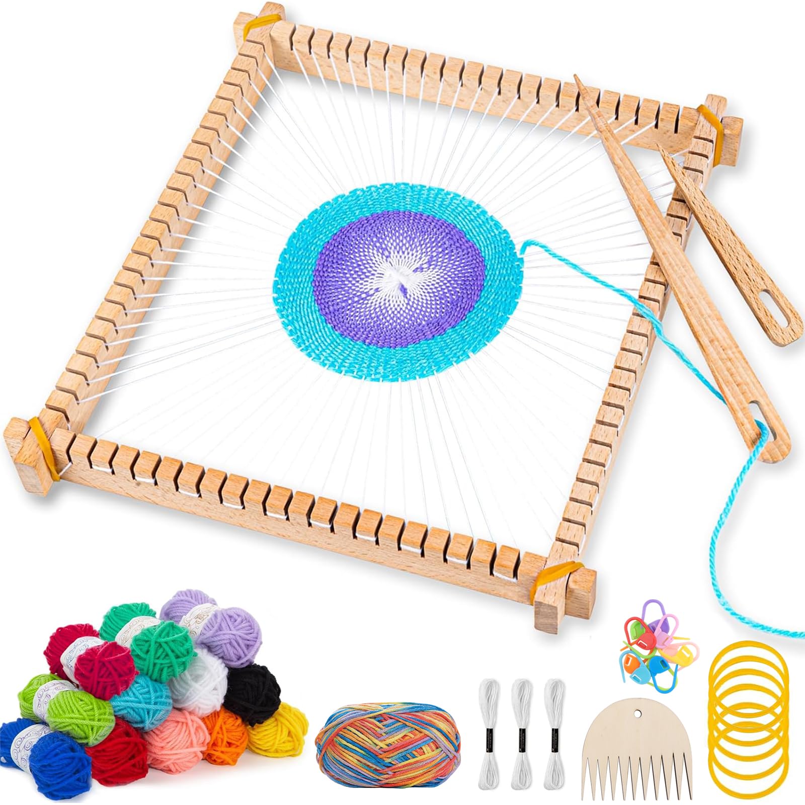 Telar De Madera Para Tejer Niños 25x28 Cm Con 13 Colores De Lana Y Accesorios, Kit De Manualidades Para Principiantes