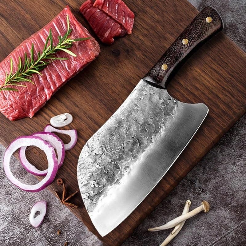 Cleaver Knife,Meat Cleaver, 8 Inch Kitchen Knives Chop Bone Cleaver Meat Vegetables Boning Butcher Knife Wooden Handle Hand Forged Blade Chef Cooking Cleaver Knife