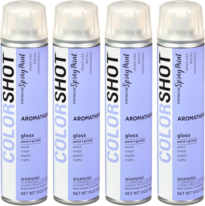 Tinta spray acrílica COLORSHOT Gloss Aromatherapy Lavender para superfícies, Pacote com 4 latas de 296 mL
