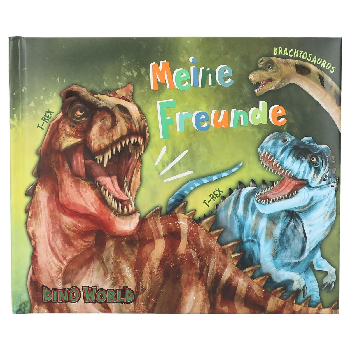 Depesche 12401 Dino World Friendship Book in Green with Dinosaur Motifs, Book with 108 Pages and Padded Cover