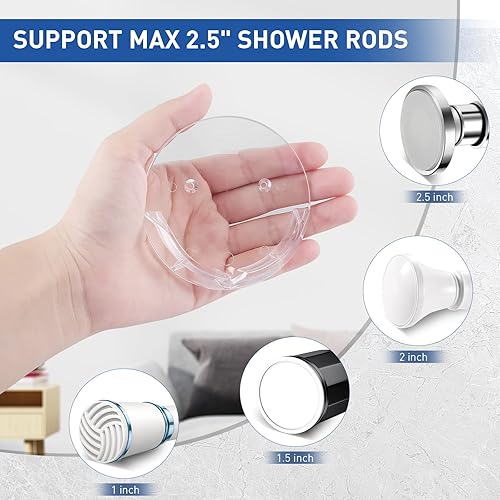 Miniatura 2 de Soporte para barra de cortina de ducha para pared, retenedor adhesivo de barra de tensión de baño con soporte ancho, incluye cintas fuertes para