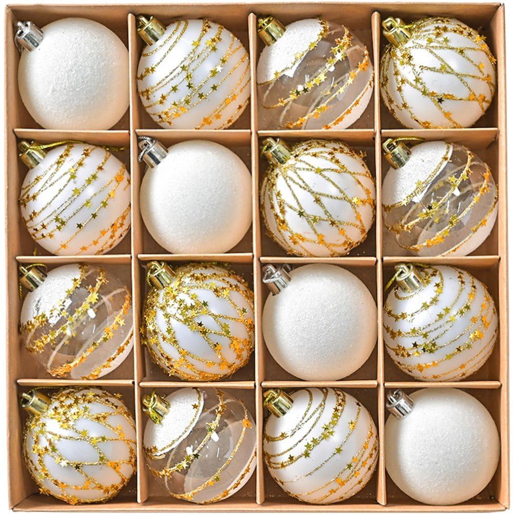 Vbsqic 16pcs/Set Shiny Glitter Christmas Ball Ornaments Shatterproof Christmas Tree Baubles Hanging Ornaments Pendants Decoration