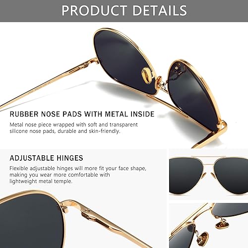 Miniatura 5 de SUNGAIT Gafas de sol de aviador ligeras de gran tamaño para mujer, lentes polarizadas espejadas