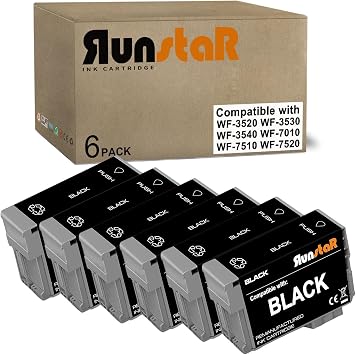Run Star 6 Black Remanufactured for 127 T127 Ink Cartridge Replacement for Epson 127 T127 use for Epson Workforce 60 530 625 545 645 840 845 WF-3520 WF-3540 WF-7010 WF-7510 WF-7520 Printer 6 Packs