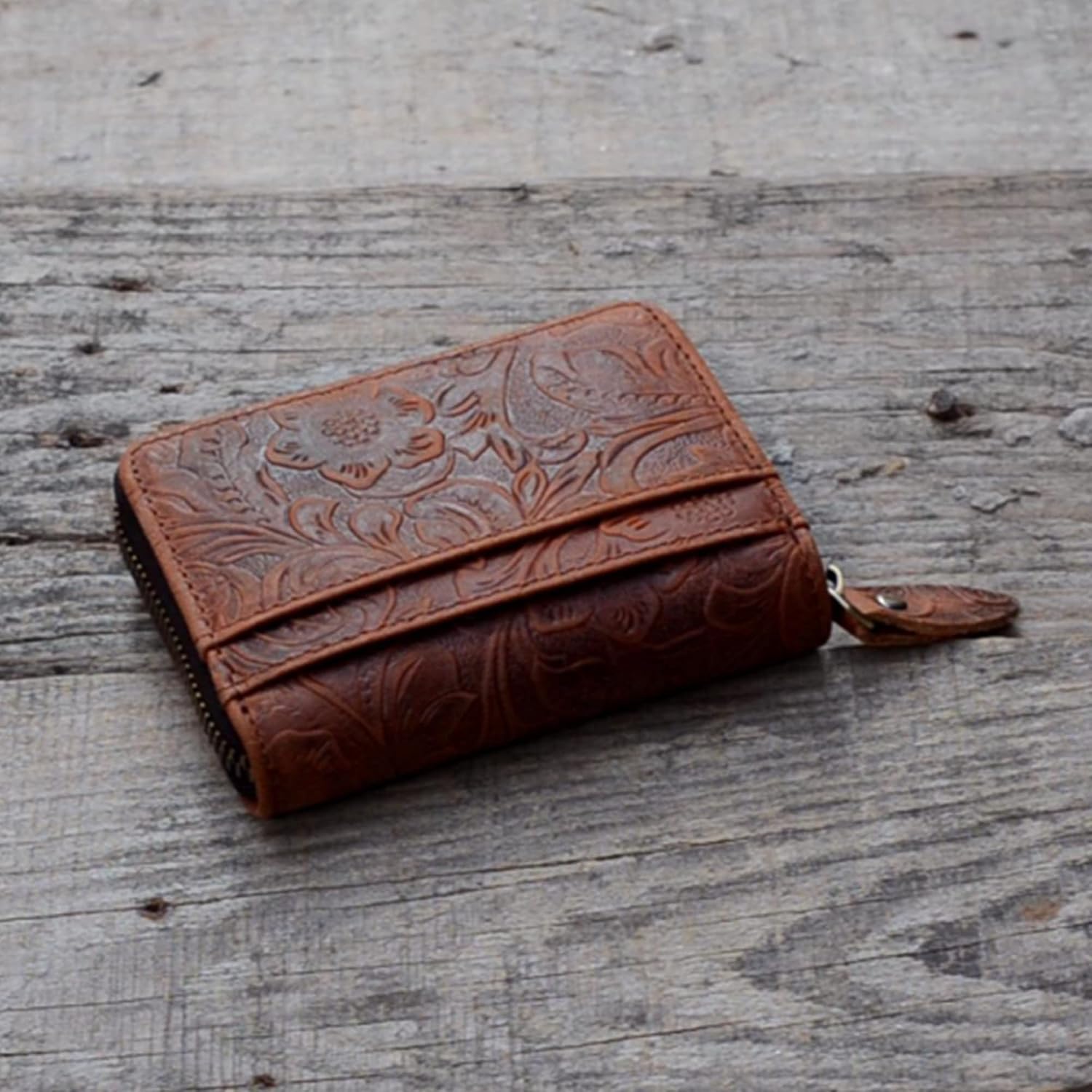 JJNUSA Men Minimalist Leather Wallet Card Holder Distressed Gifts Zipper bag