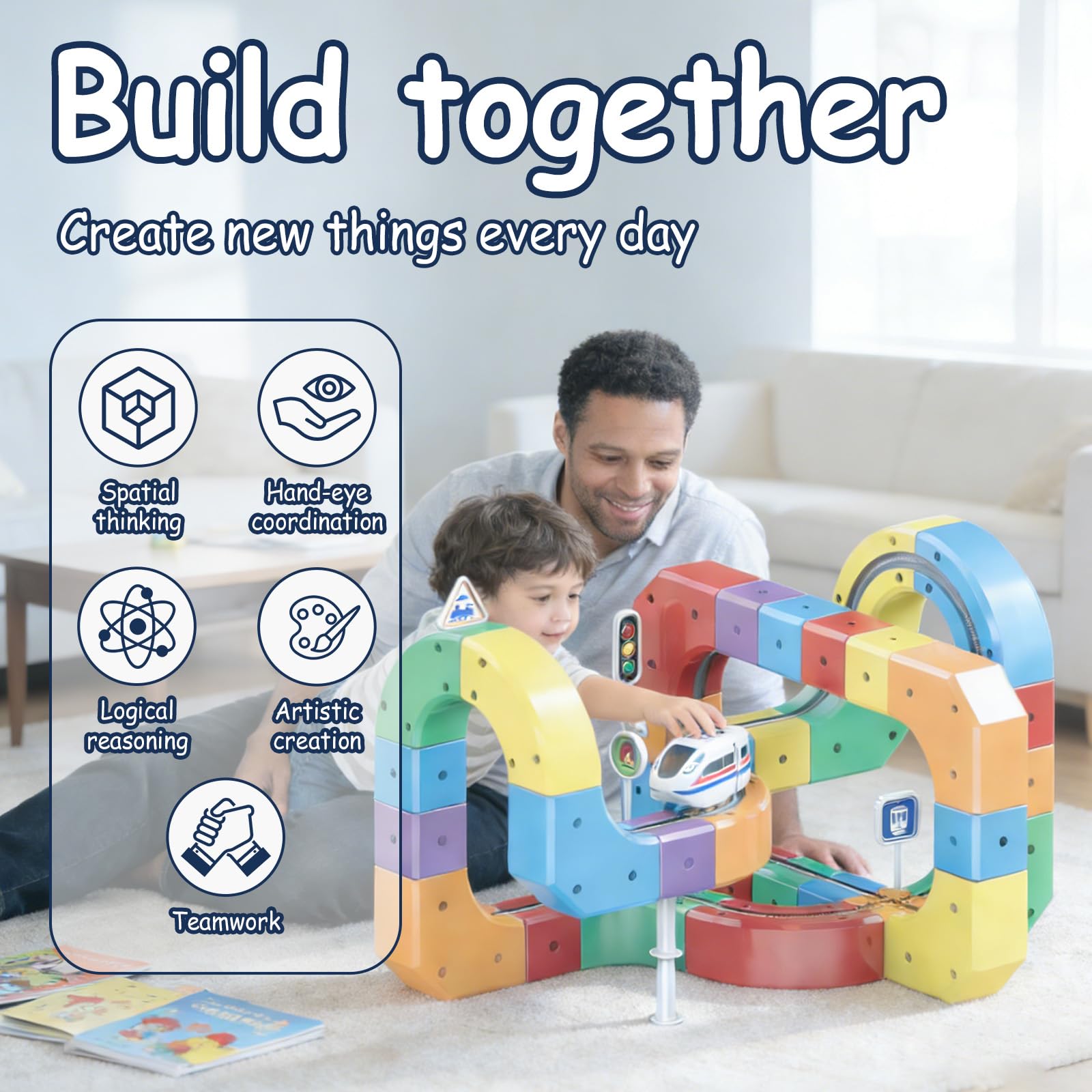 Train Électrique Enfant avec Piste 3D Anti-Gravité, 81 Pièces Circuit Flexible et Voiture Motorisée, Jeu de Construction STEM sur Les Forces Motrices, Cadeau Créatif pour Enfants 3-8 Ans