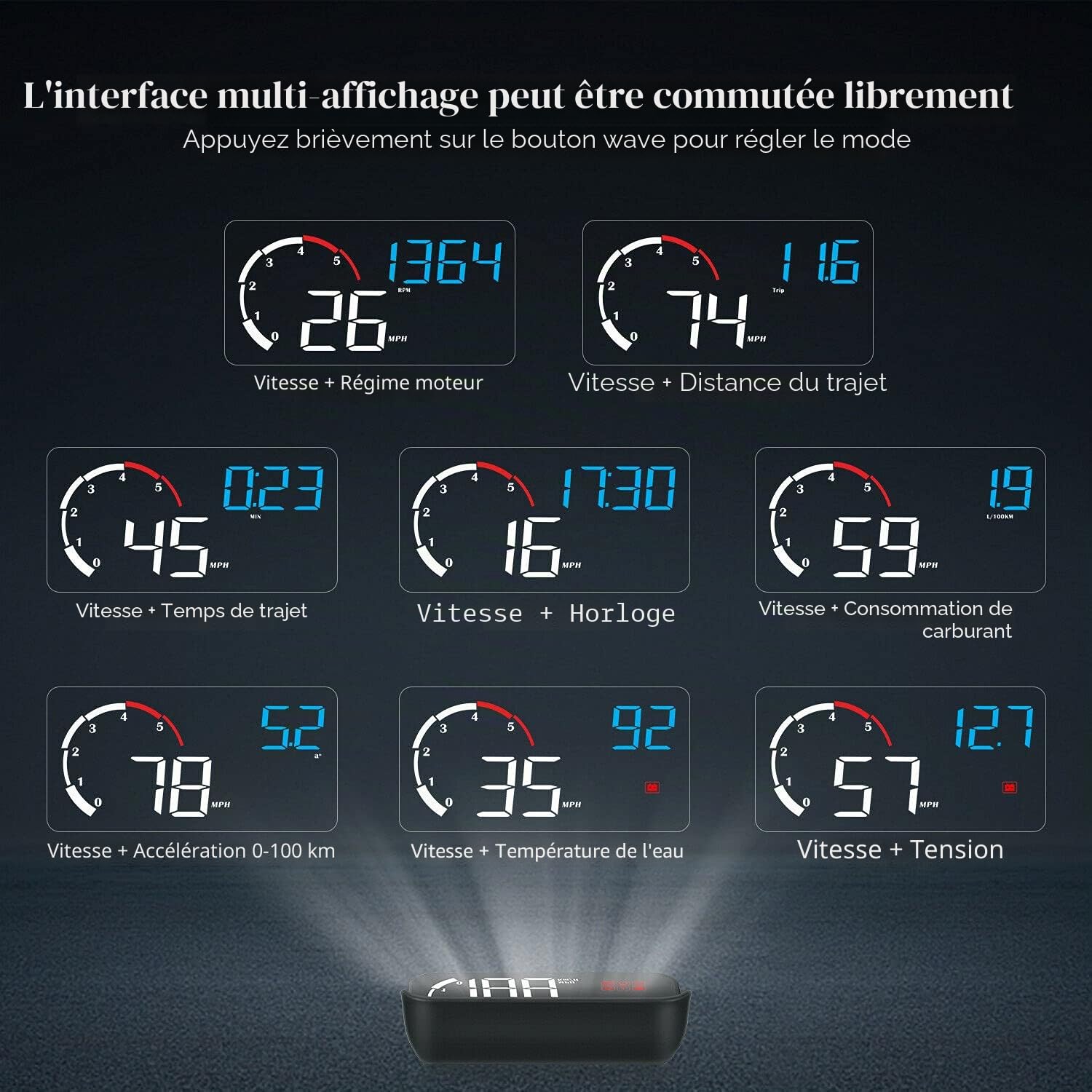 Affichage HUD de voiture, compteur de vitesse numérique de projecteur d'affichage tête haute de voiture avec écran d'affichage HD de 5,5 pouces