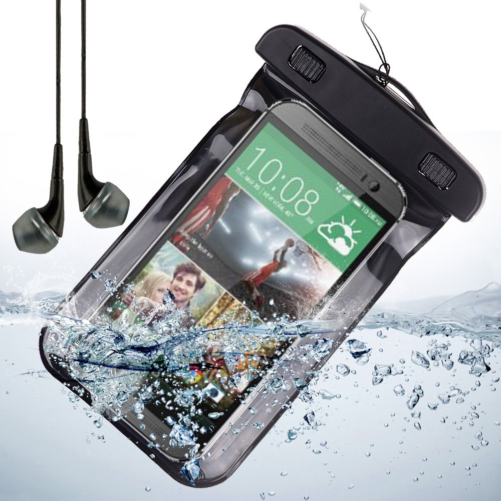 Universal Waterproof Pouch Dry Bag for Samsung Galaxy S4 / Samsung Galaxy S3 - Black + Vangoddy Headphone with MIC , Black