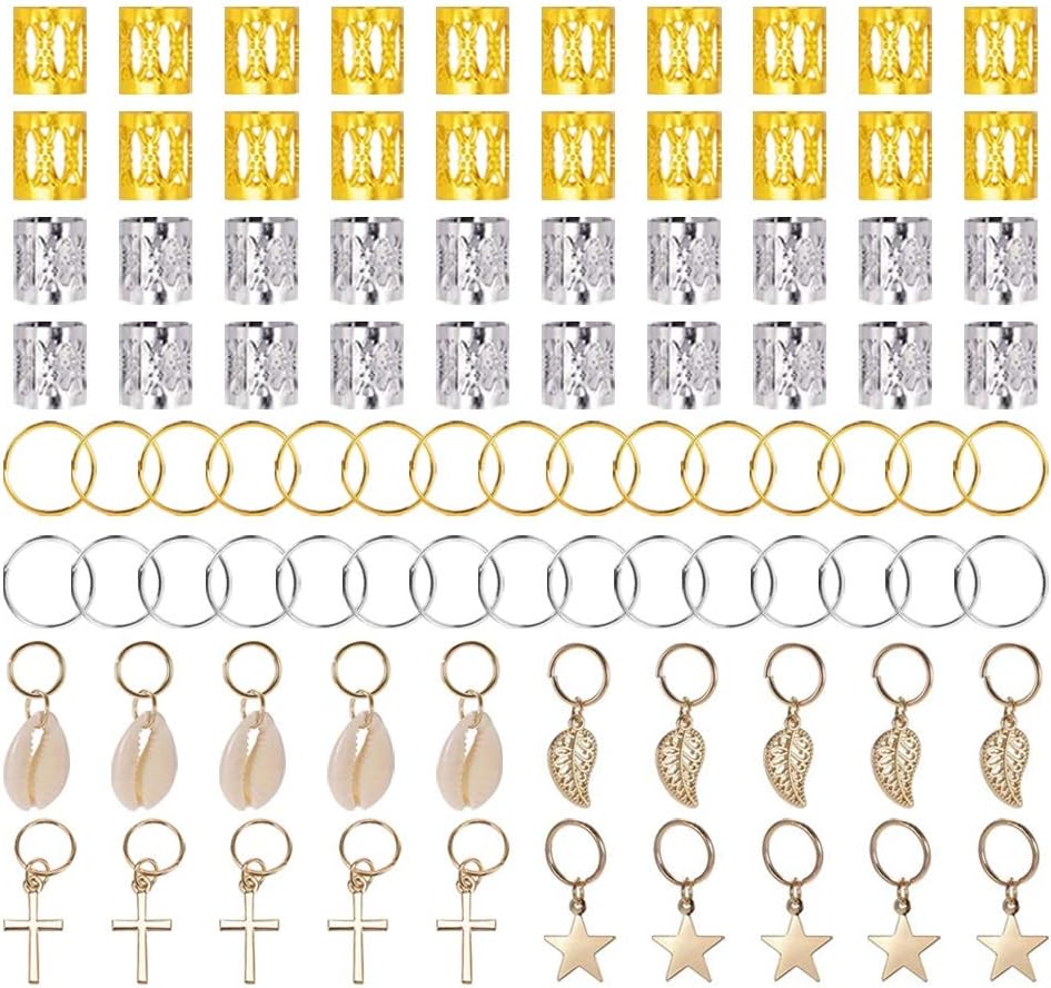 140 Pieces Hair Jewelry Rings Clips Aluminum Dread Locks Adjustable hair Cuffs beads braids accessories