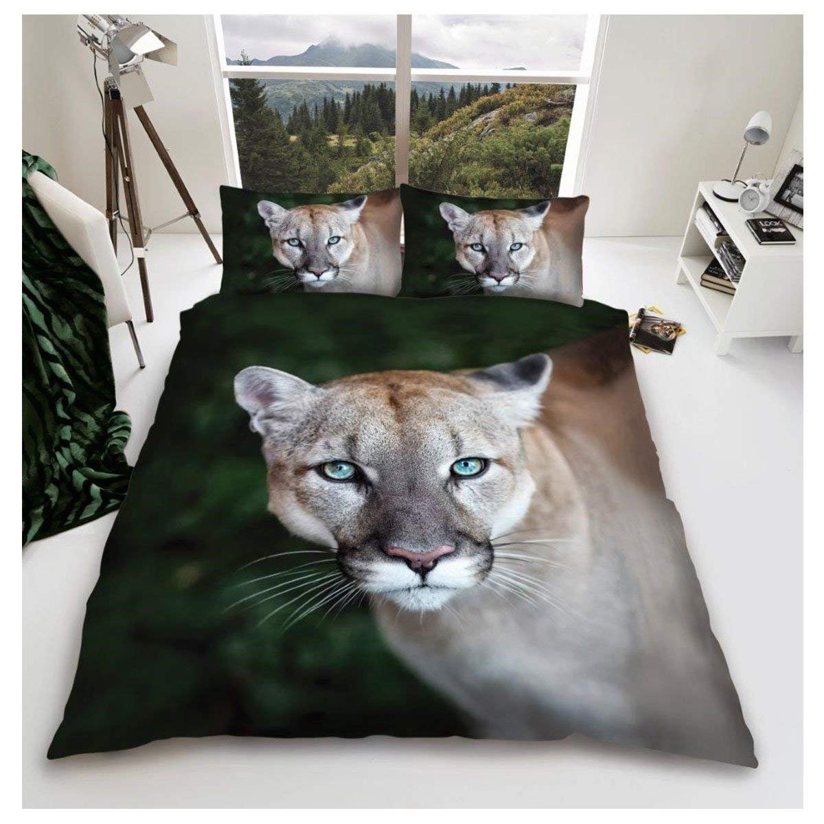 Gc Gaveno Cavailia 3D Puma Easy Care 3D Forest Print Duvet Cover, Soft & Cosy Safari Bedding Wildlife Quilt Set, Puma, King