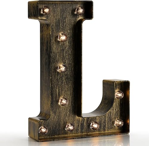 Miniatura 1 de Pooqla Letras de marquesina iluminadas vintage con luces, estilo industrial iluminado, letreros de letras del alfabeto, cafetería, apartamento,