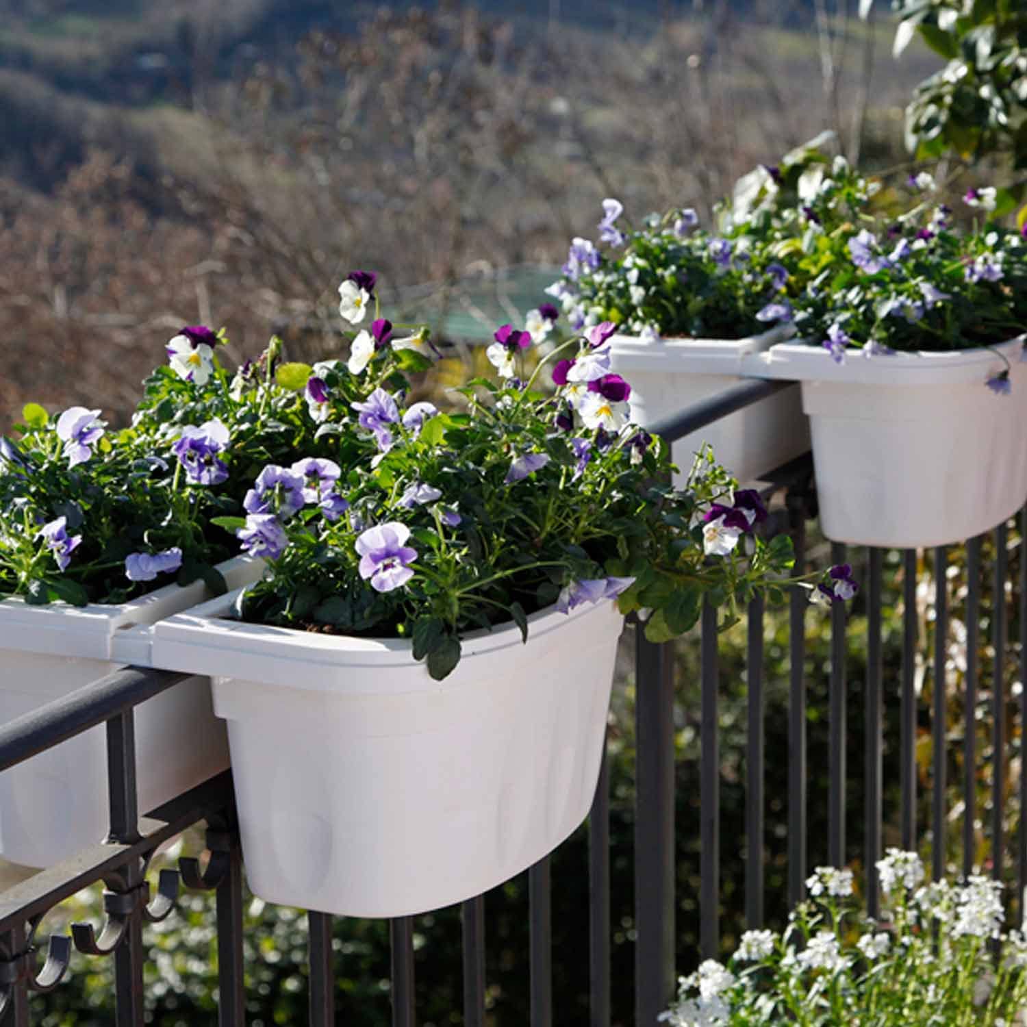 FRANKYSTAR Klunia 40 - set di 4 balconiere doppie da 40cm con agganci regolabili e riserva d'acqua (Bianco)