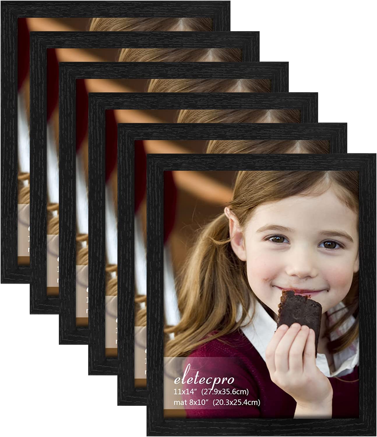 eletecpro 11x14 Picture Frame Set of 6, Display Pictures 8x10 with Mat or 11x14 without Mat, Photo Frames for Tabletop and Gallery Wall Home Decor, Horizontal and Vertical Mounting