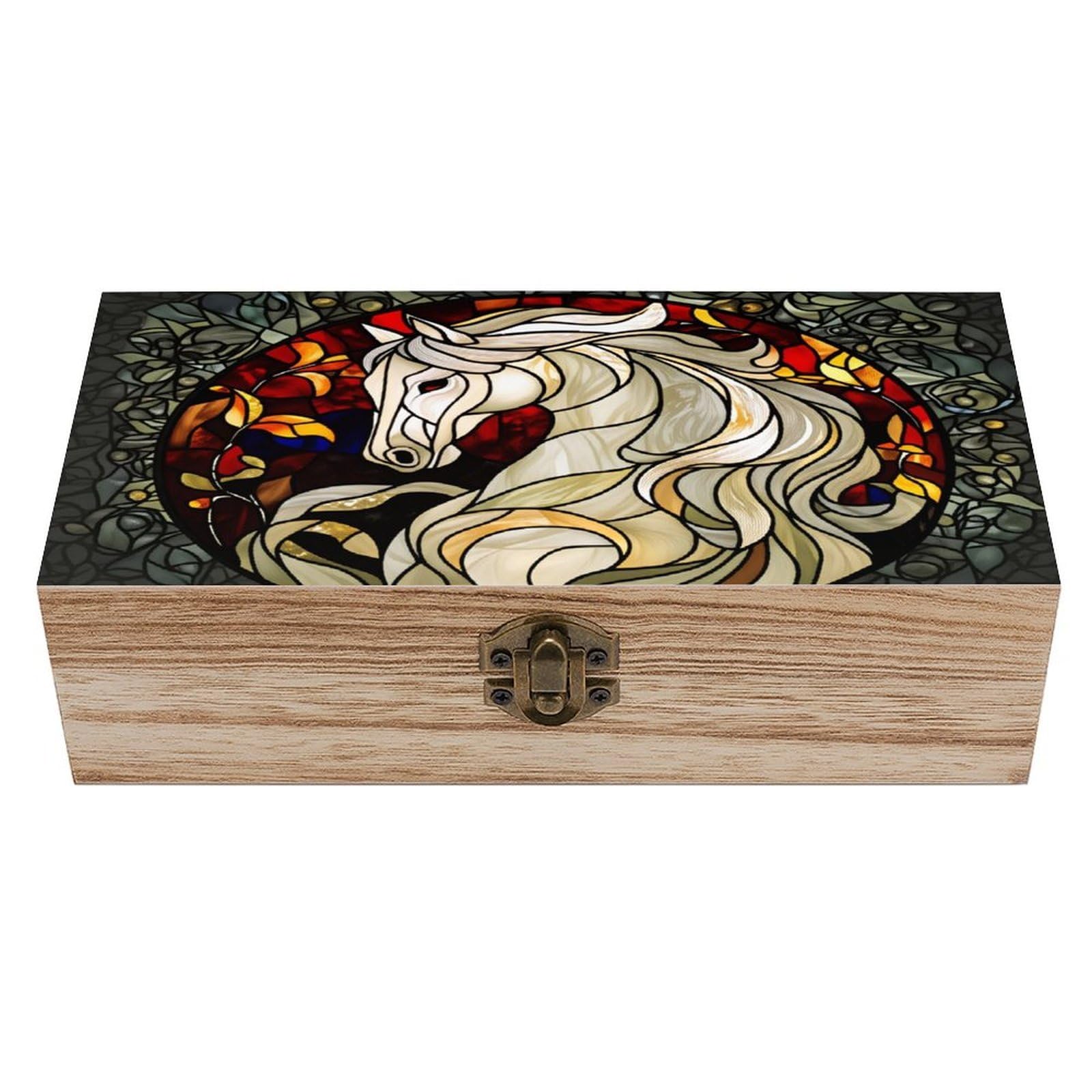 asbwuo Colored Glazed Prancing Horse Vintage Wooden Keepsake Box
