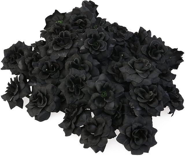 LUOEM Black Artificial Flower Heads Fake Rose Petals Silk Flowers for Wedding Hat Clothes Album Pack of 50
