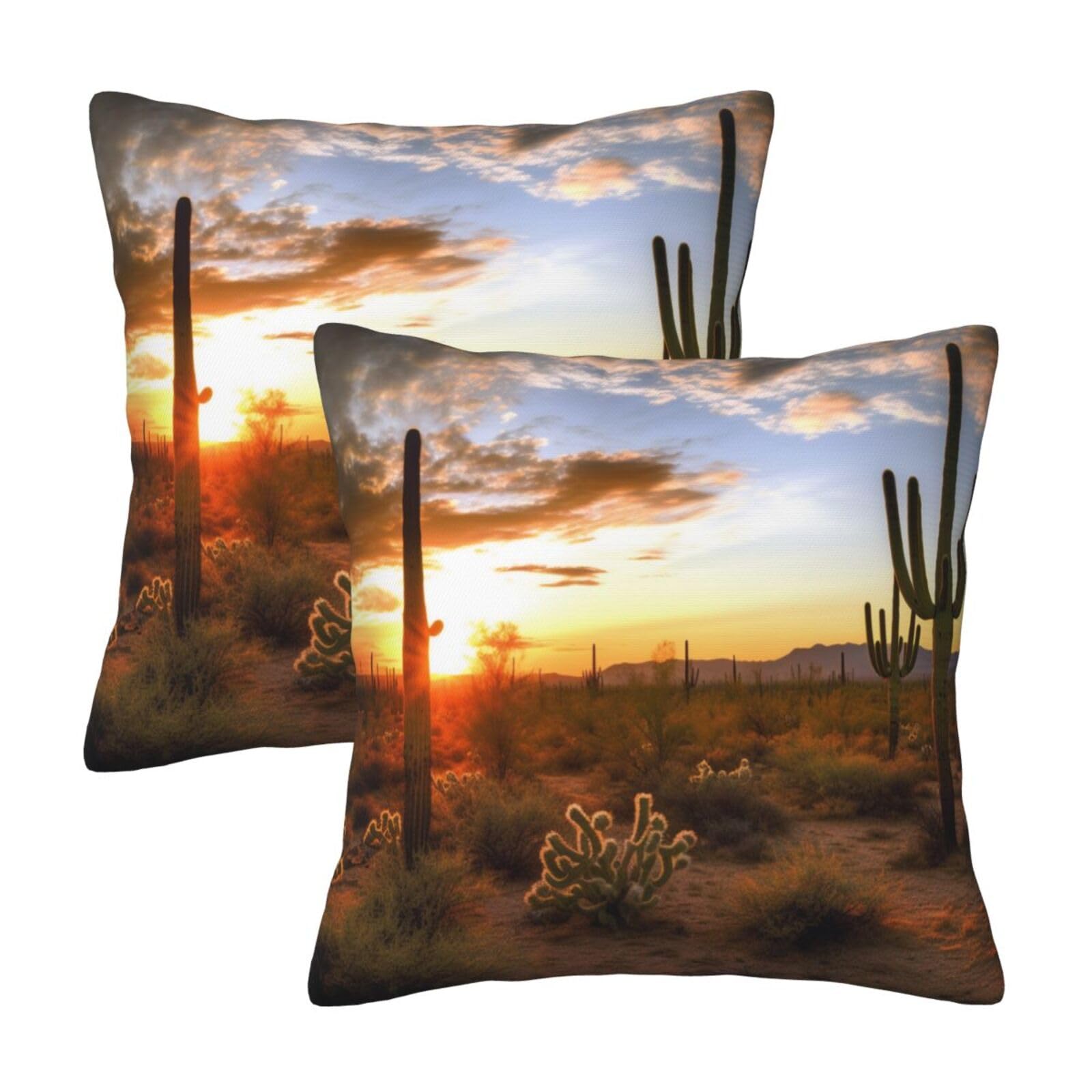 Saguaros at Sunset Throw Pillow Cases 2 Pack Square Pillowcases Soft Pillow Protectors for Couch Livingroom Sofa Bed Office Car,30x30 CM