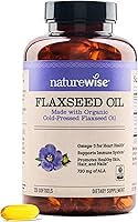 NatureWise Organic Flaxseed Oil 1200mg Softgels - Fish-Free Omega 3-6-9 with 720mg ALA for Heart, Immune & Skin Support, Cold-Pressed Non-GMO 120ct